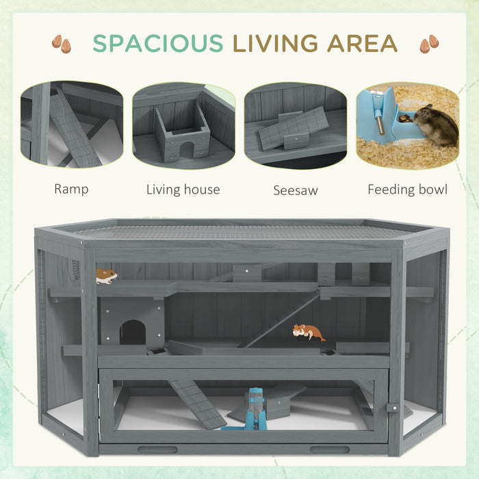 3 Tier Wooden Hamster Cage Gerbil Play Centre w/ Sliding Tray Ramps