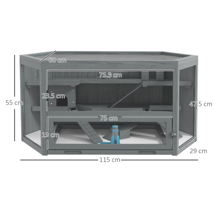 3 Tier Wooden Hamster Cage Gerbil Play Centre w/ Sliding Tray Ramps