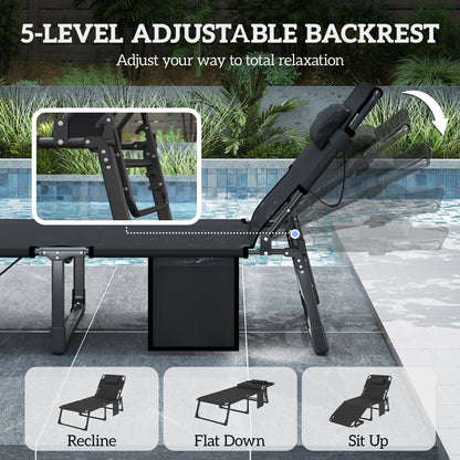 Folding Sun Loungers Set of 2, Oversized Camping Bed, Dark Grey