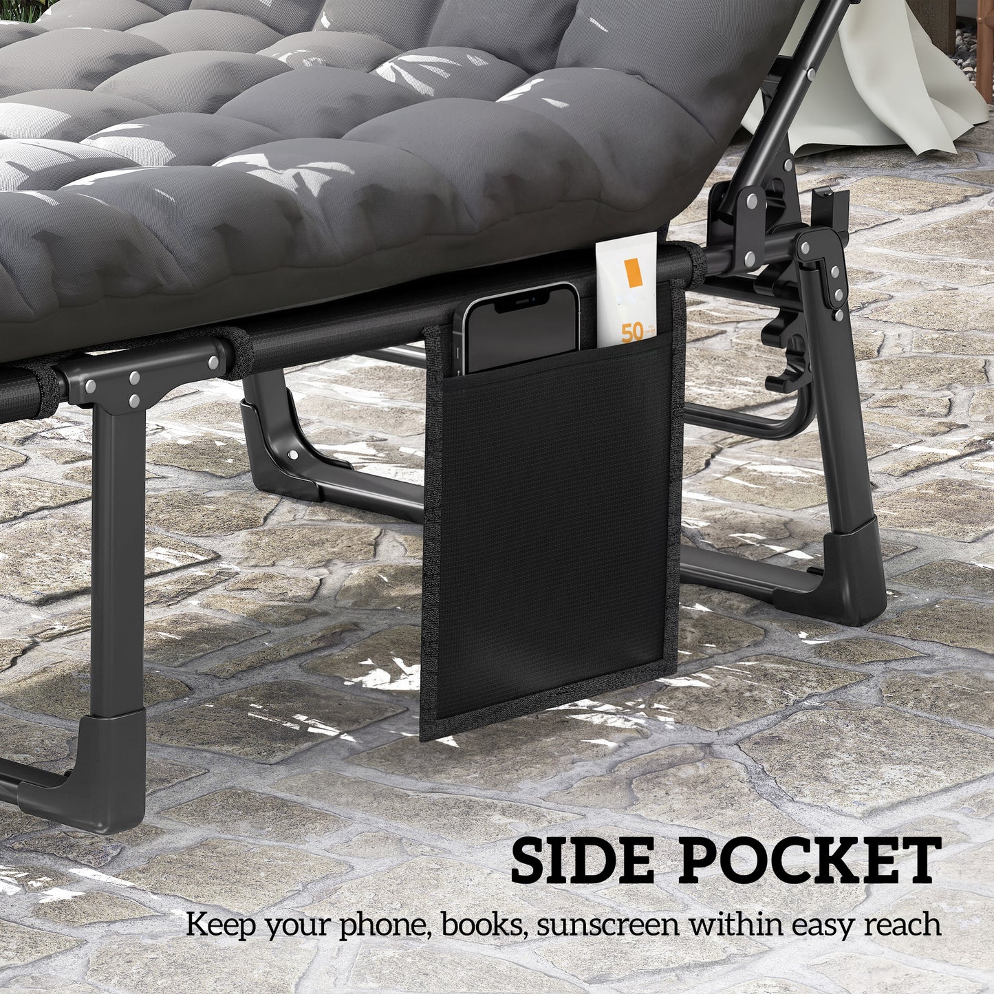 Folding Sun Loungers Set of 2, Oversized Camping Bed, Dark Grey