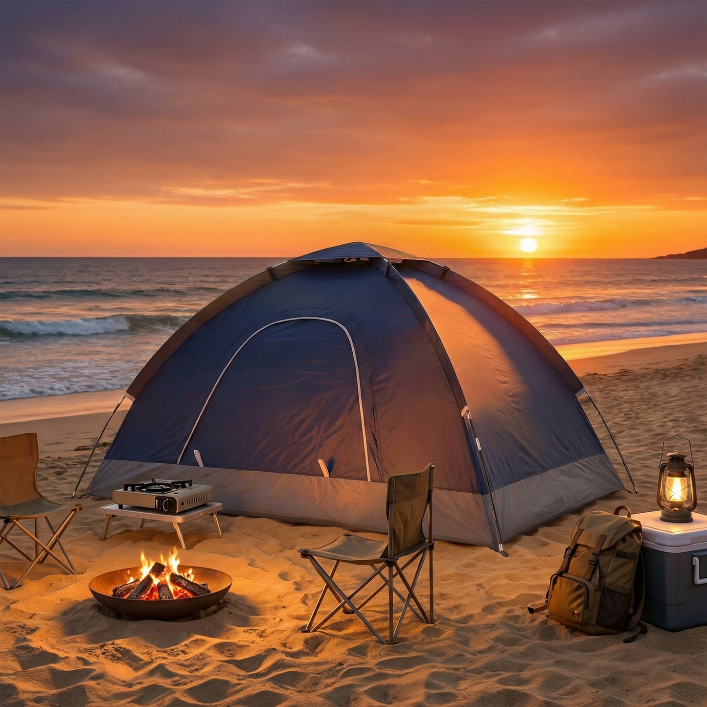 2 Person Camping Tent, Dome Tent with Storage Pocket, Navy Blue