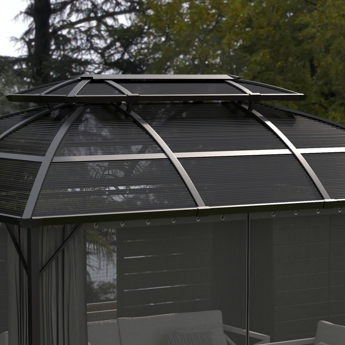 4 x 3m Aluminium Frame Hard Gazebo, with Accessories - Black