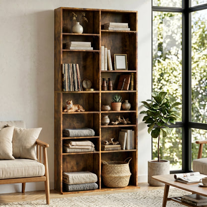 640 CD Storage Unit 360 DVD Storage Tower w/ 18 Compartments Rustic Brown