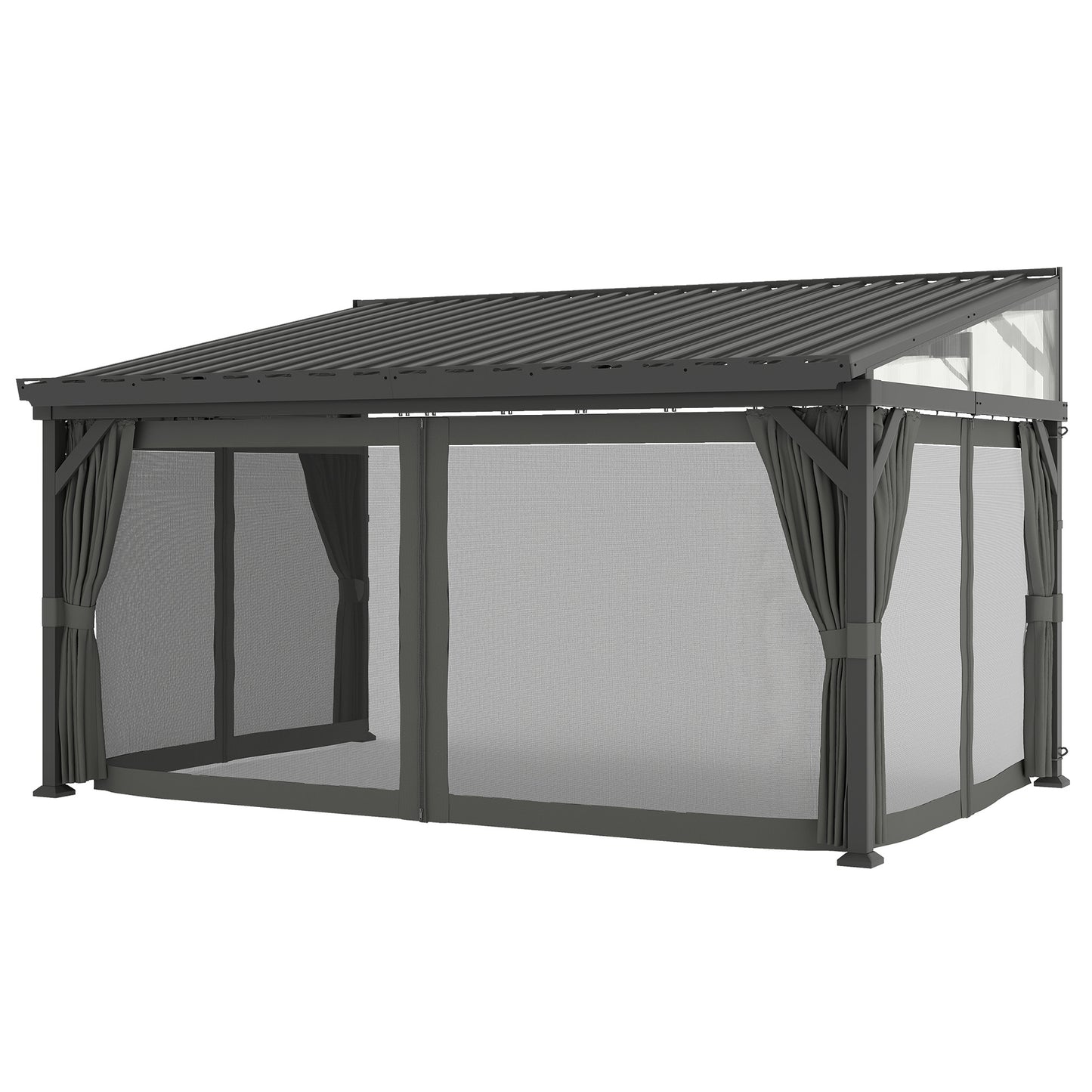 4.3 x 3 m Garden Pergola with Netting Curtains, Lean to Pergola