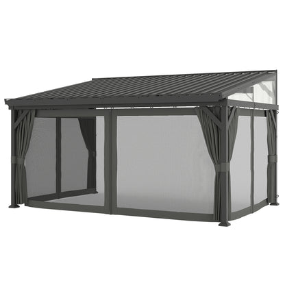 4.3 x 3 m Garden Pergola with Netting Curtains, Lean to Pergola