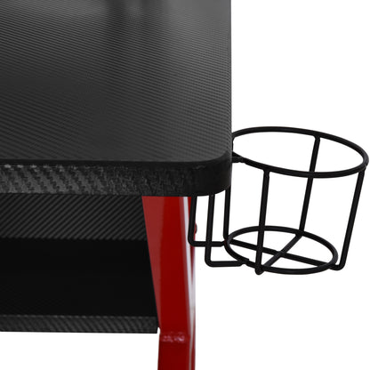 Gaming Desk Computer Table w/ Cup Holder Headphone Hook, Basket, Red