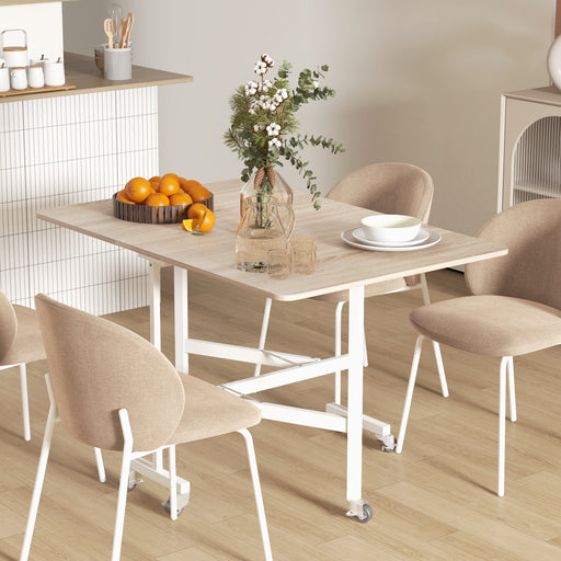 Drop Leaf Table with Wheels Folding Dining Table for Small Spaces, Nature