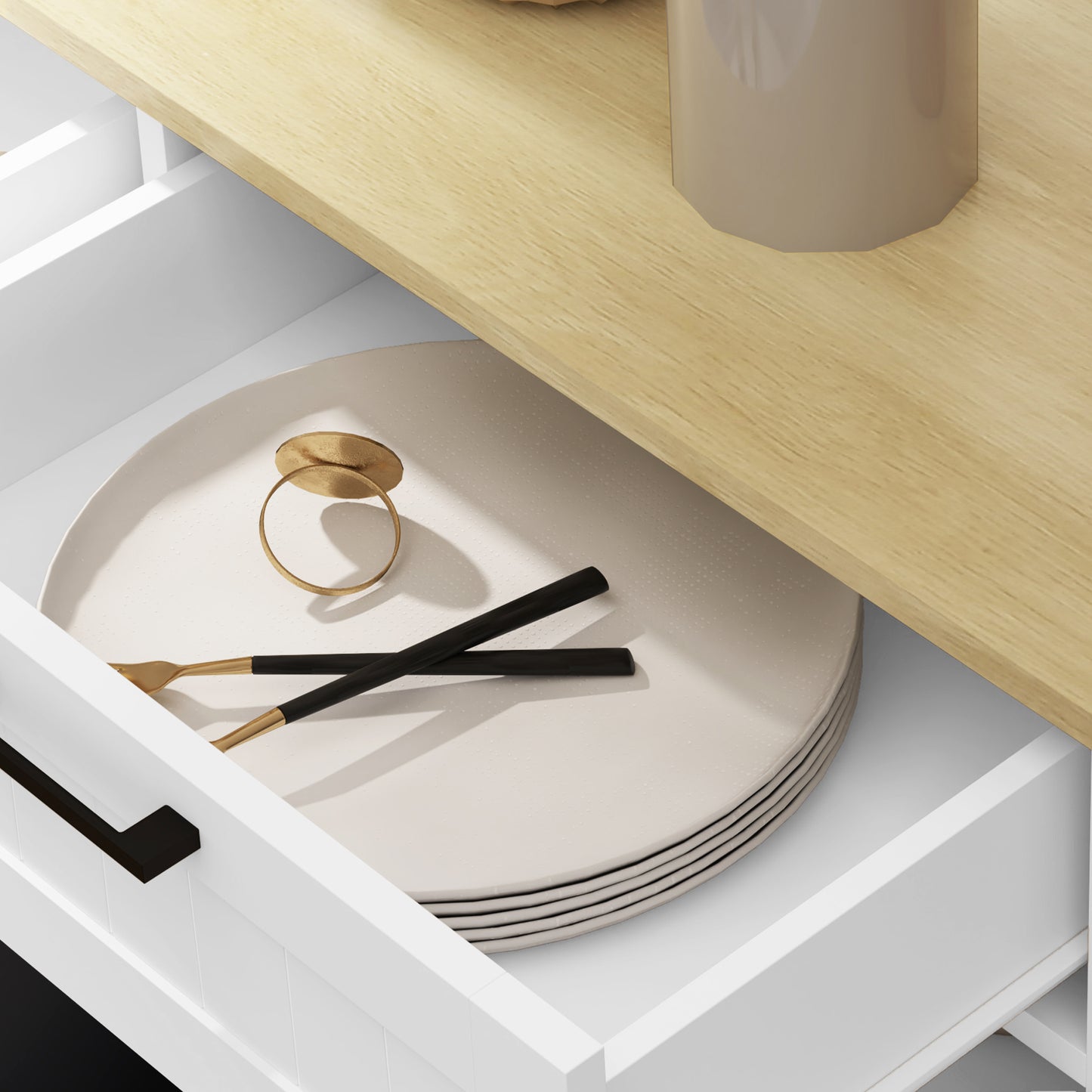 Sideboard with Trash Bin, Farmhouse Kitchen Sideboard with 2 Drawers