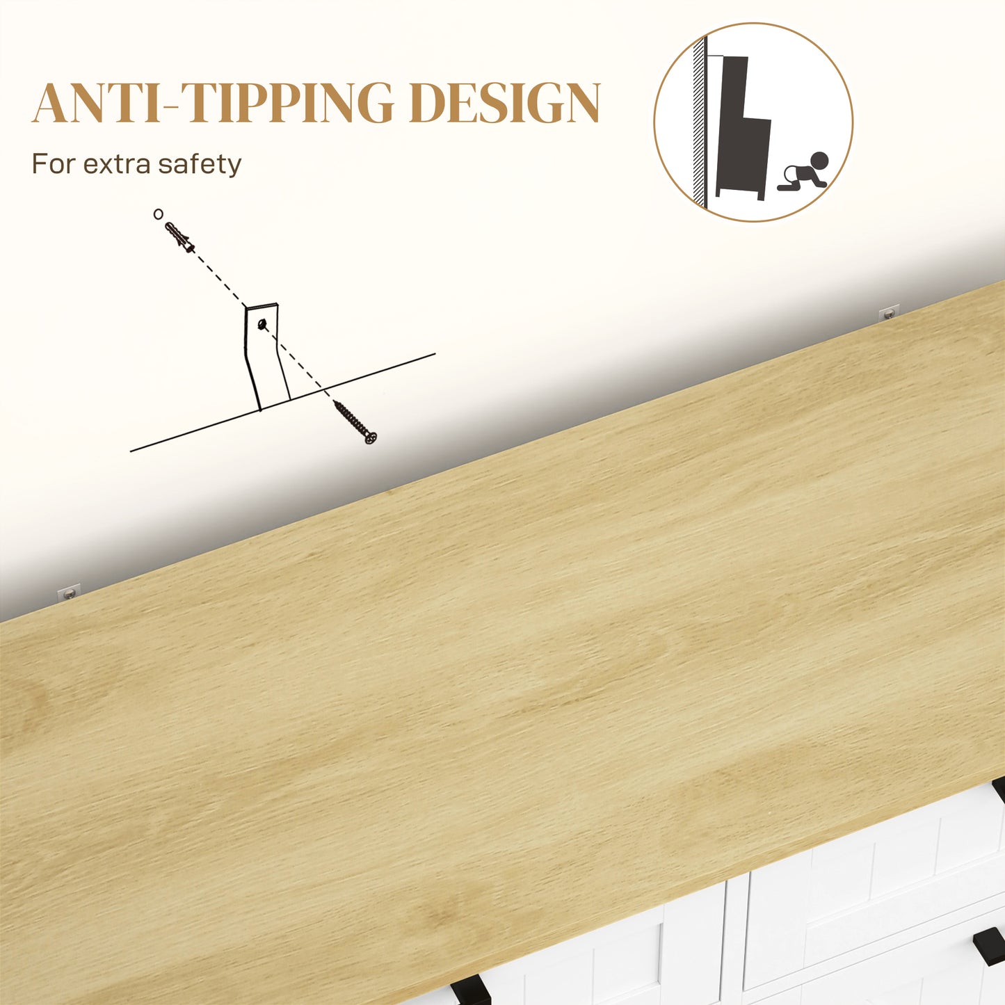 Sideboard with Trash Bin, Farmhouse Kitchen Sideboard with 2 Drawers