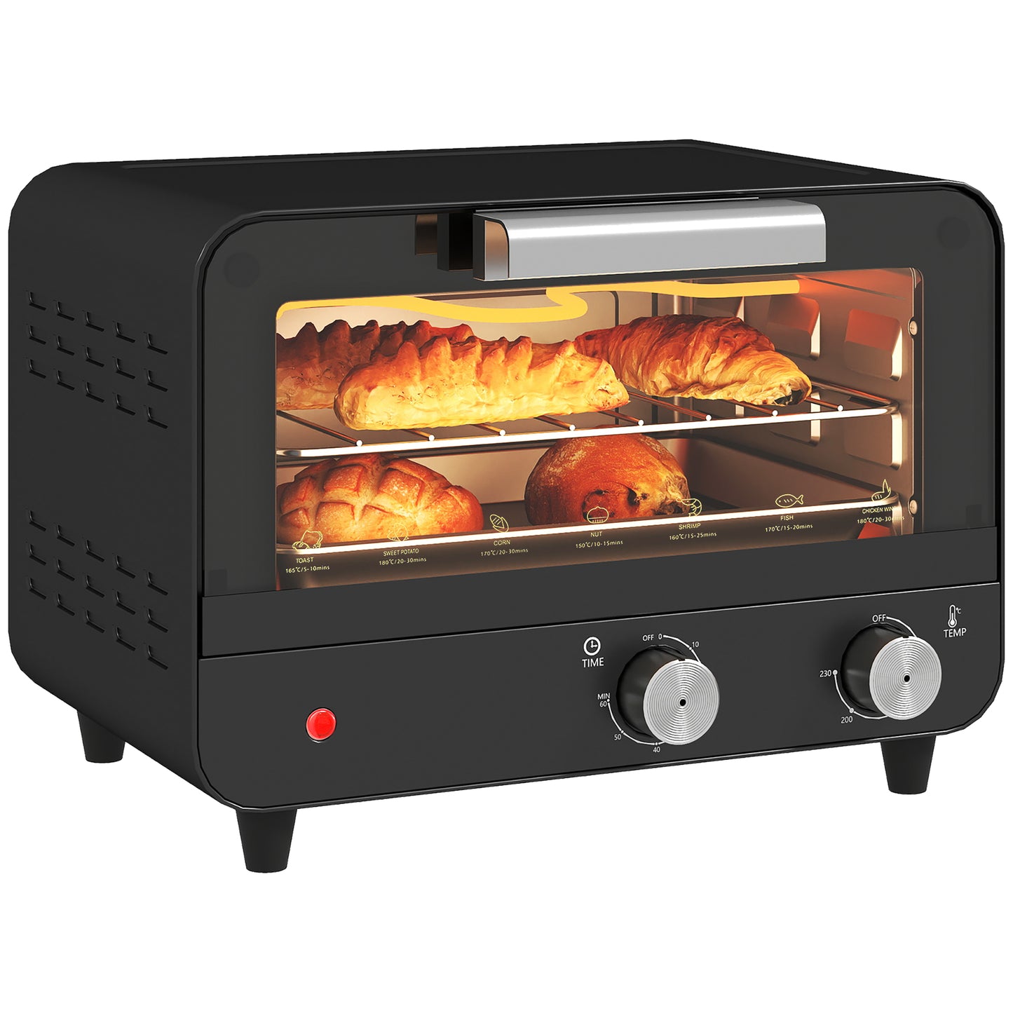 Small Toaster Oven, 12L Mini Countertop Oven with Glass Door, Black