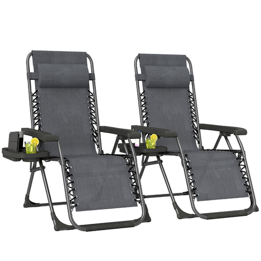 Zero Gravity Chairs Set of 2 with Cup Holder, Headrest, Dark Grey