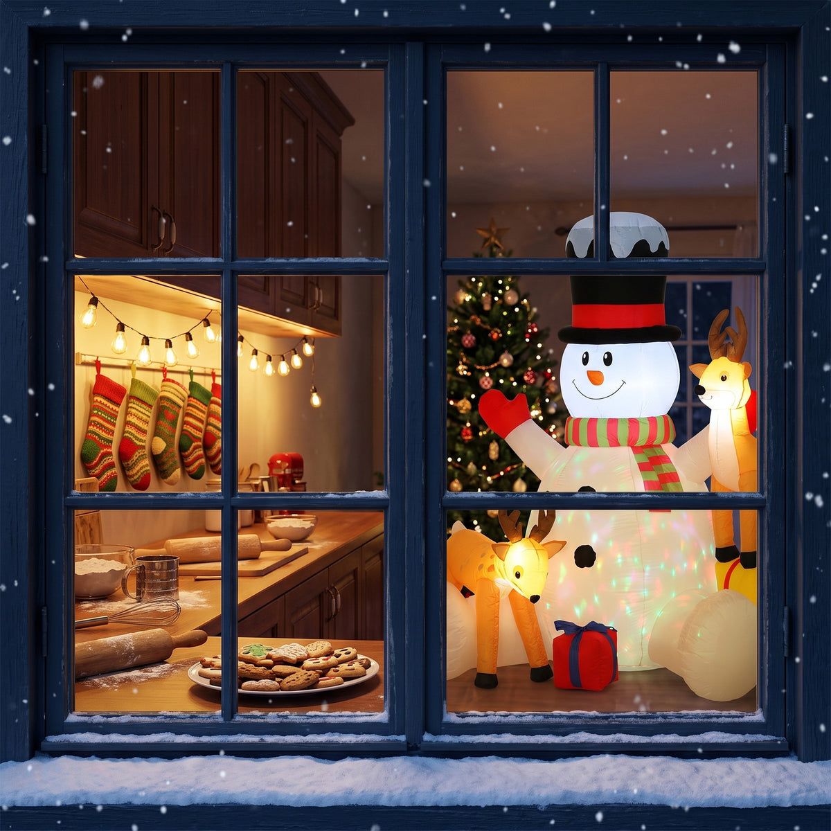 7ft Giant Christmas Inflatable Snowman with 2 Reindeer