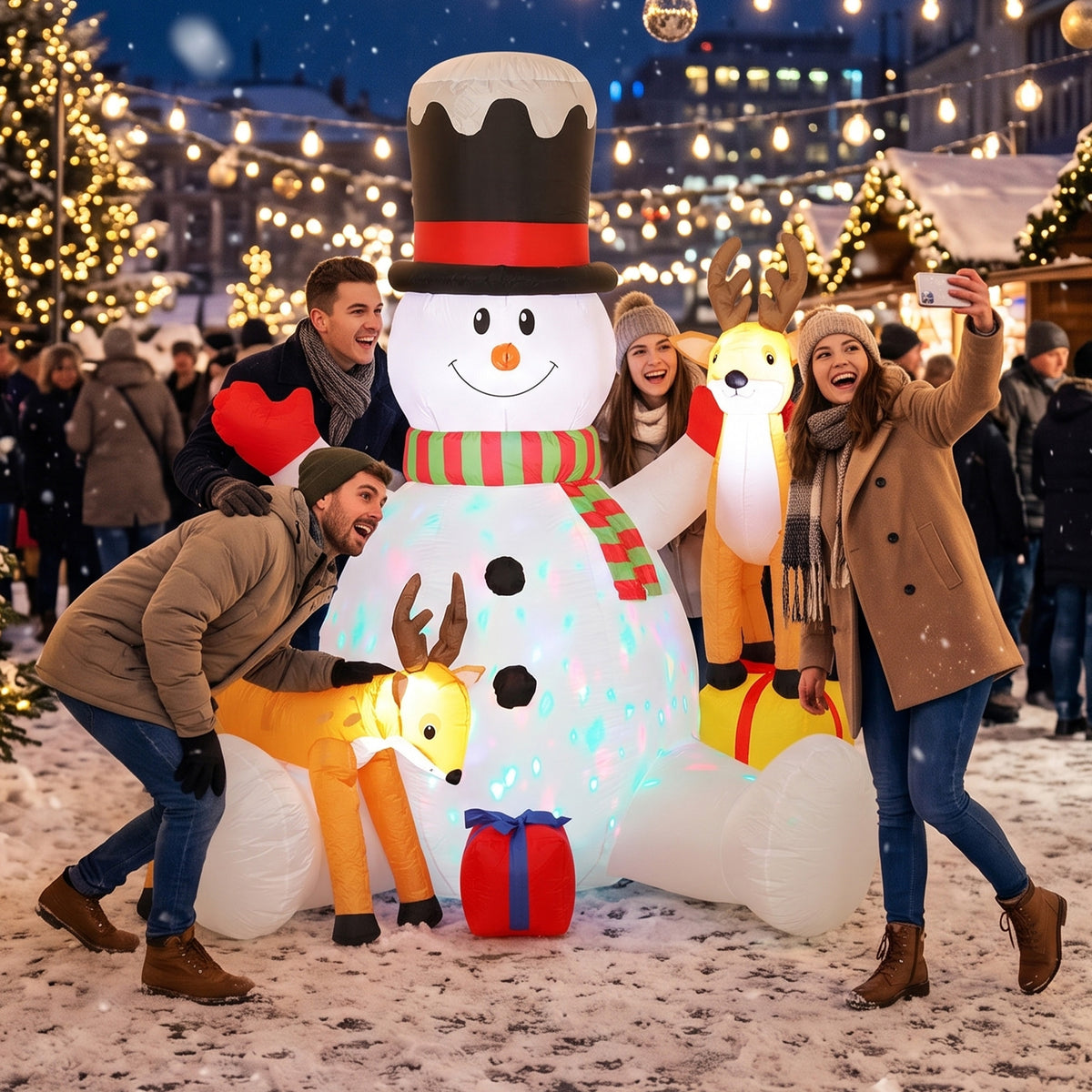 7ft Giant Christmas Inflatable Snowman with 2 Reindeer