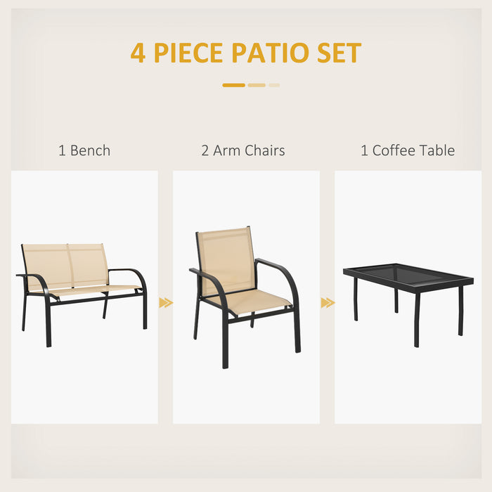 4pcs Patio Furniture Set Garden Sofa Glass Top Coffee Table Beige