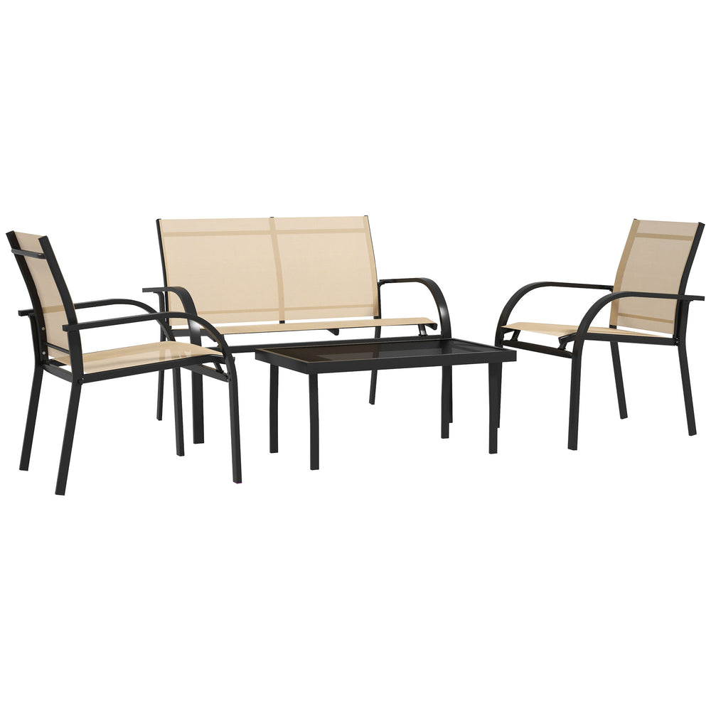 4pcs Patio Furniture Set Garden Sofa Glass Top Coffee Table Beige