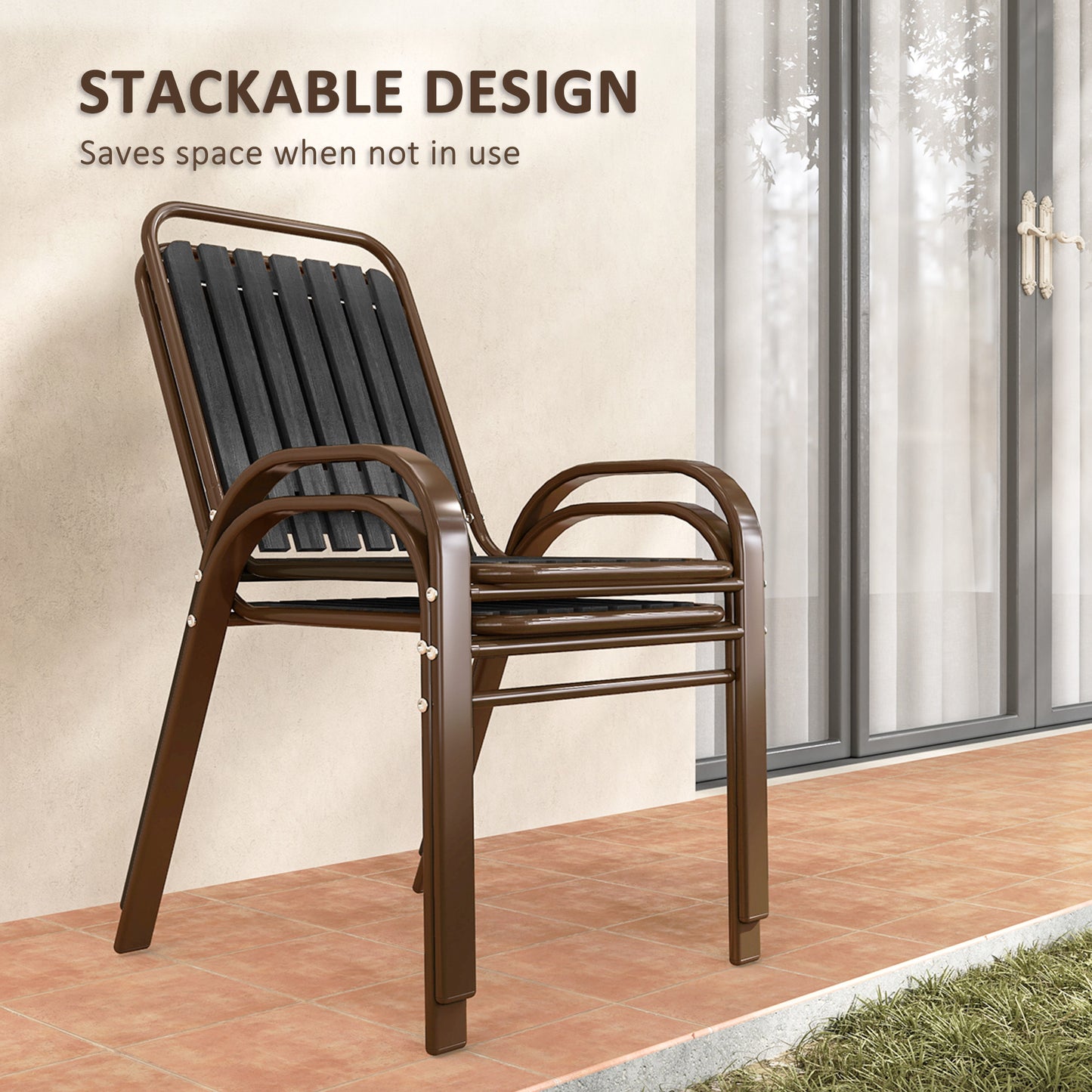 Stackable Patio Bistro Set, 3 Pieces Garden Furniture Set, Grey