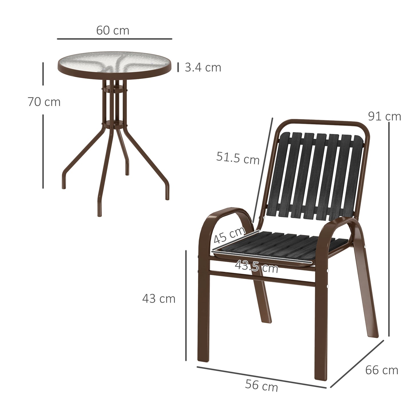 Stackable Patio Bistro Set, 3 Pieces Garden Furniture Set, Grey