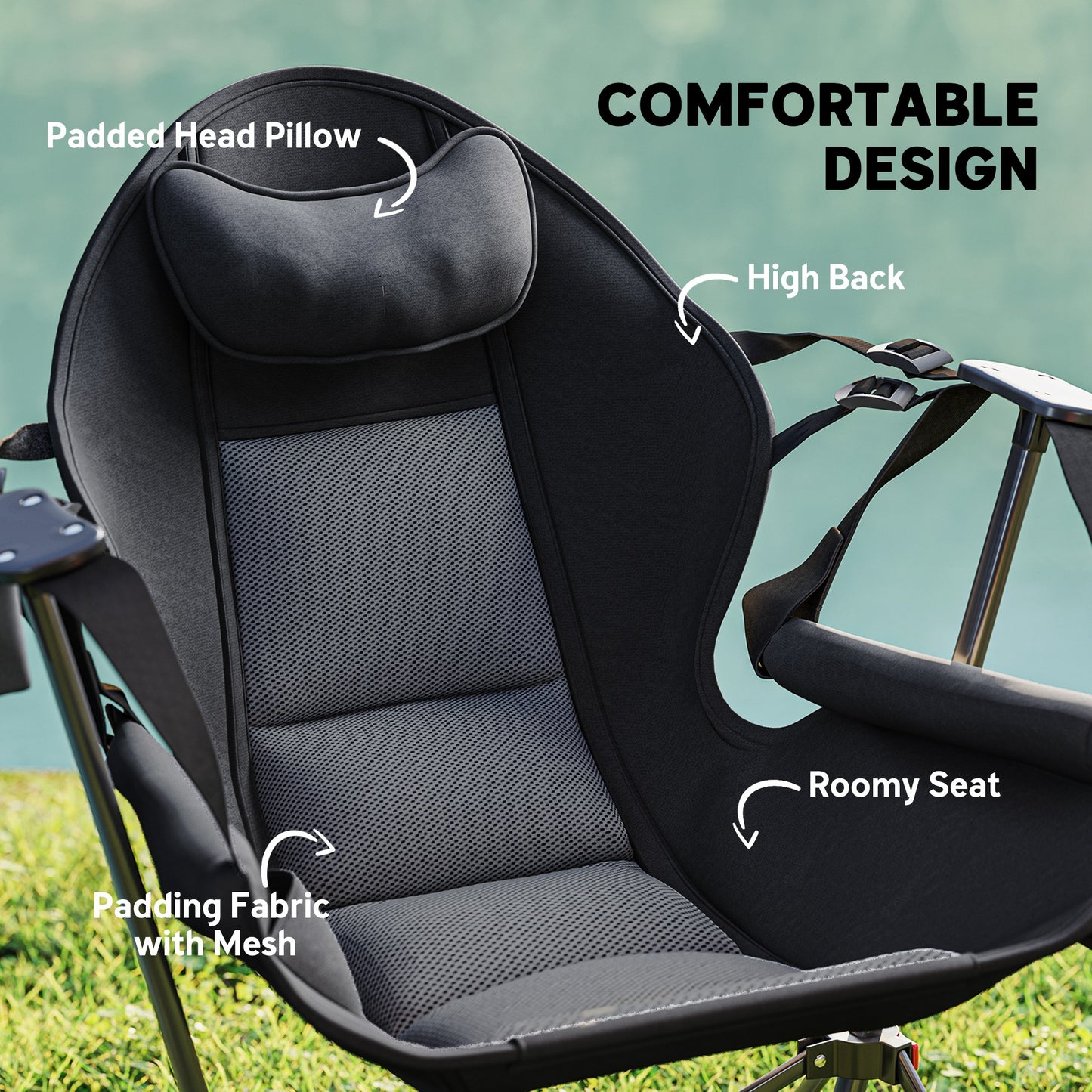 Hammock Camping Chair Set of 2, Adjustable Back Camp Chair, Black