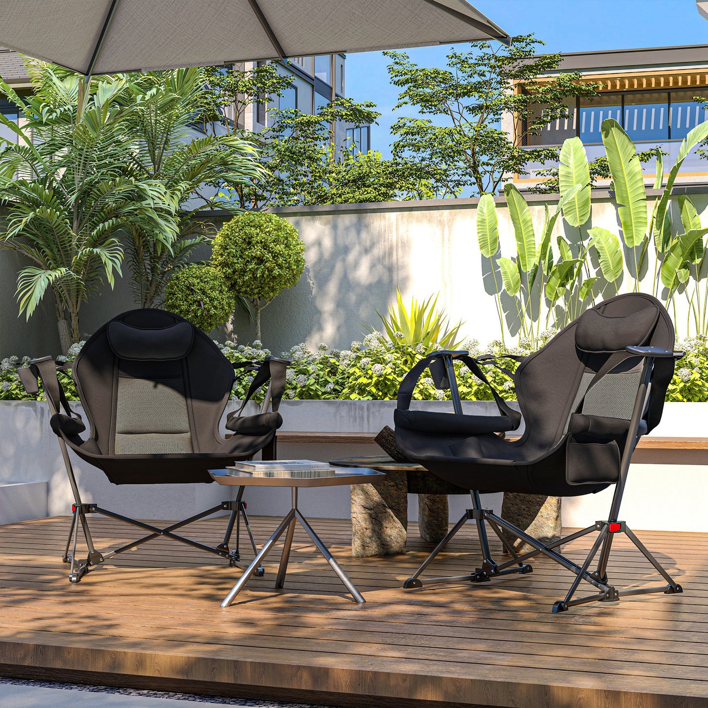 Hammock Camping Chair Set of 2, Adjustable Back Camp Chair, Black