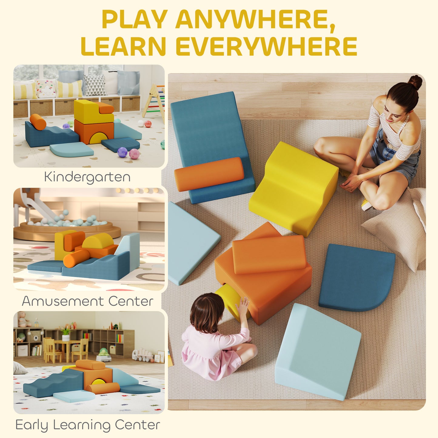 9-Piece Soft Play Set with Detachable Cover for Kids Motor Skills