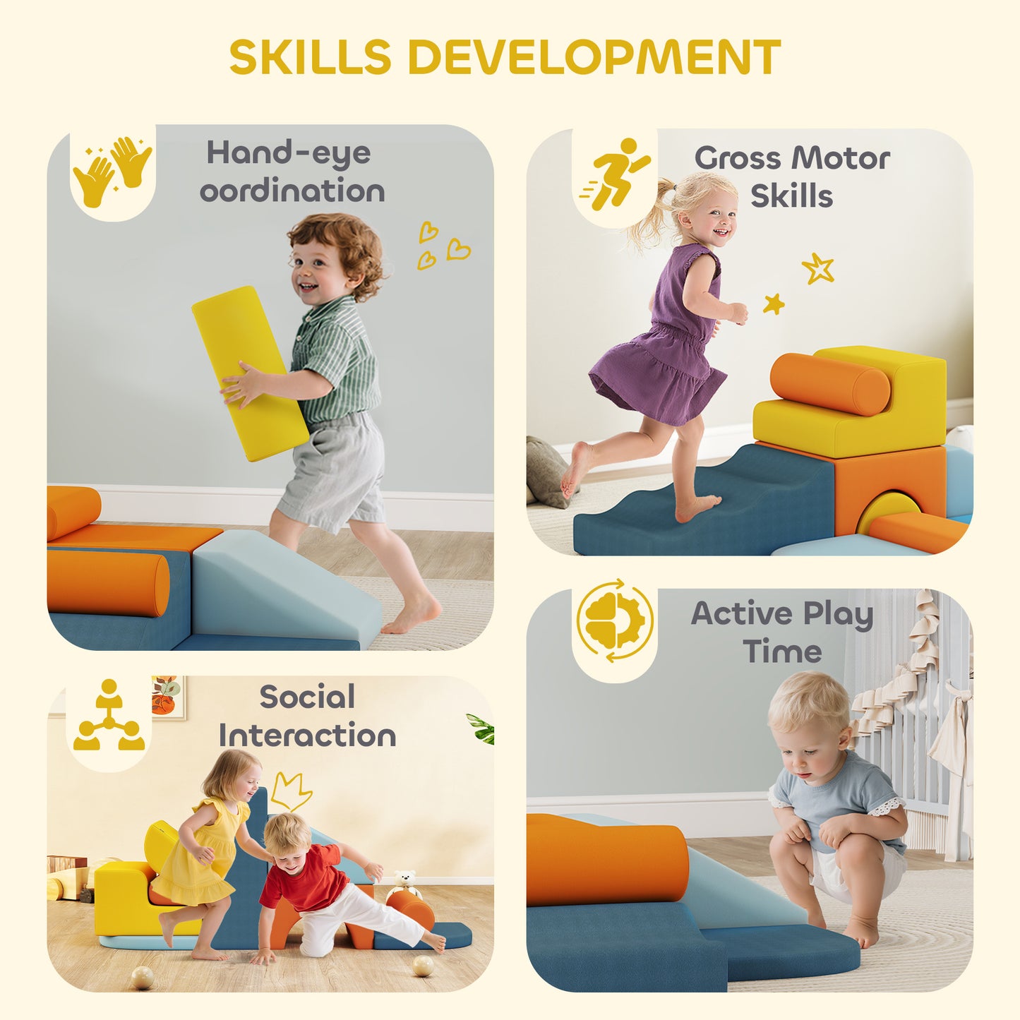 9-Piece Soft Play Set with Detachable Cover for Kids Motor Skills