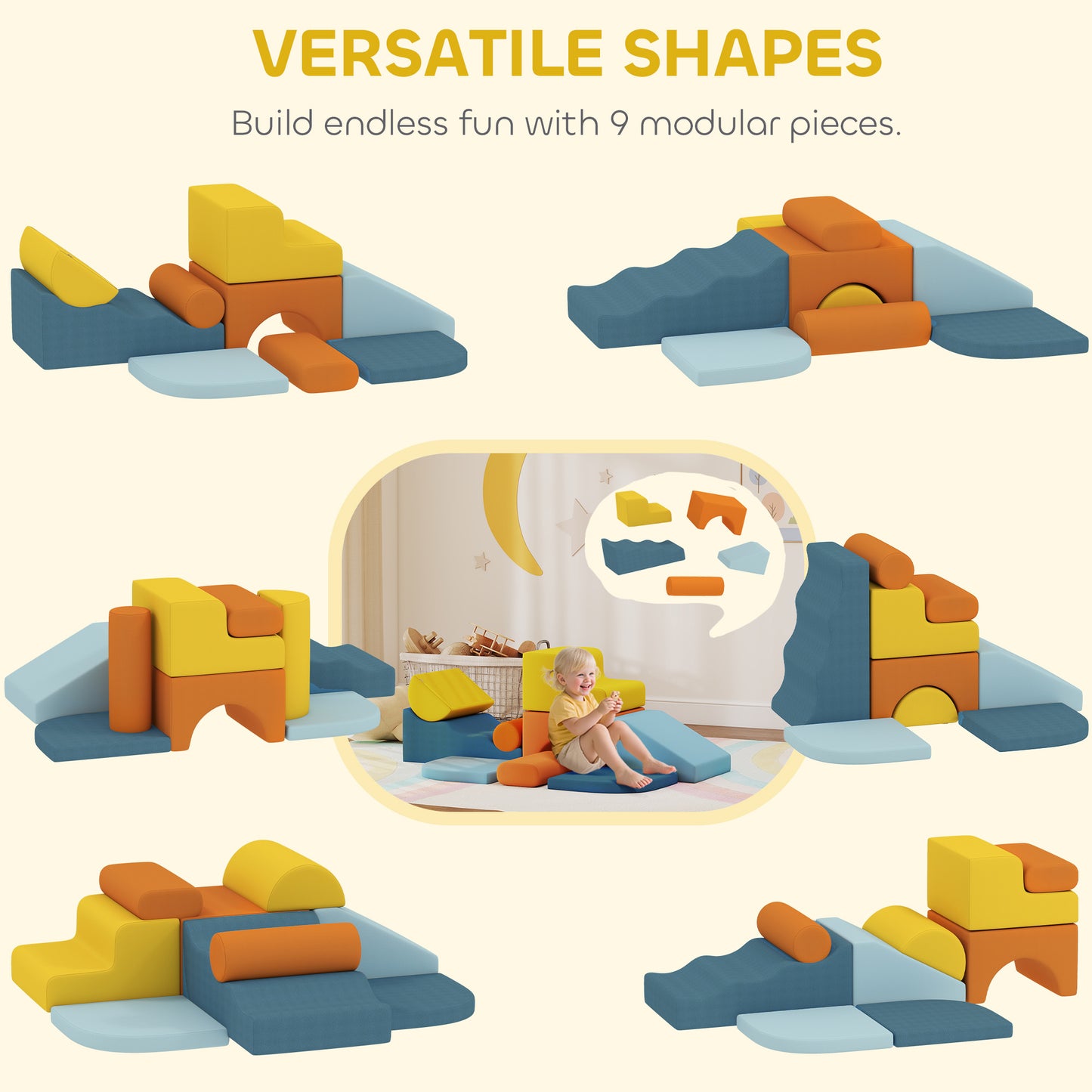 9-Piece Soft Play Set with Detachable Cover for Kids Motor Skills