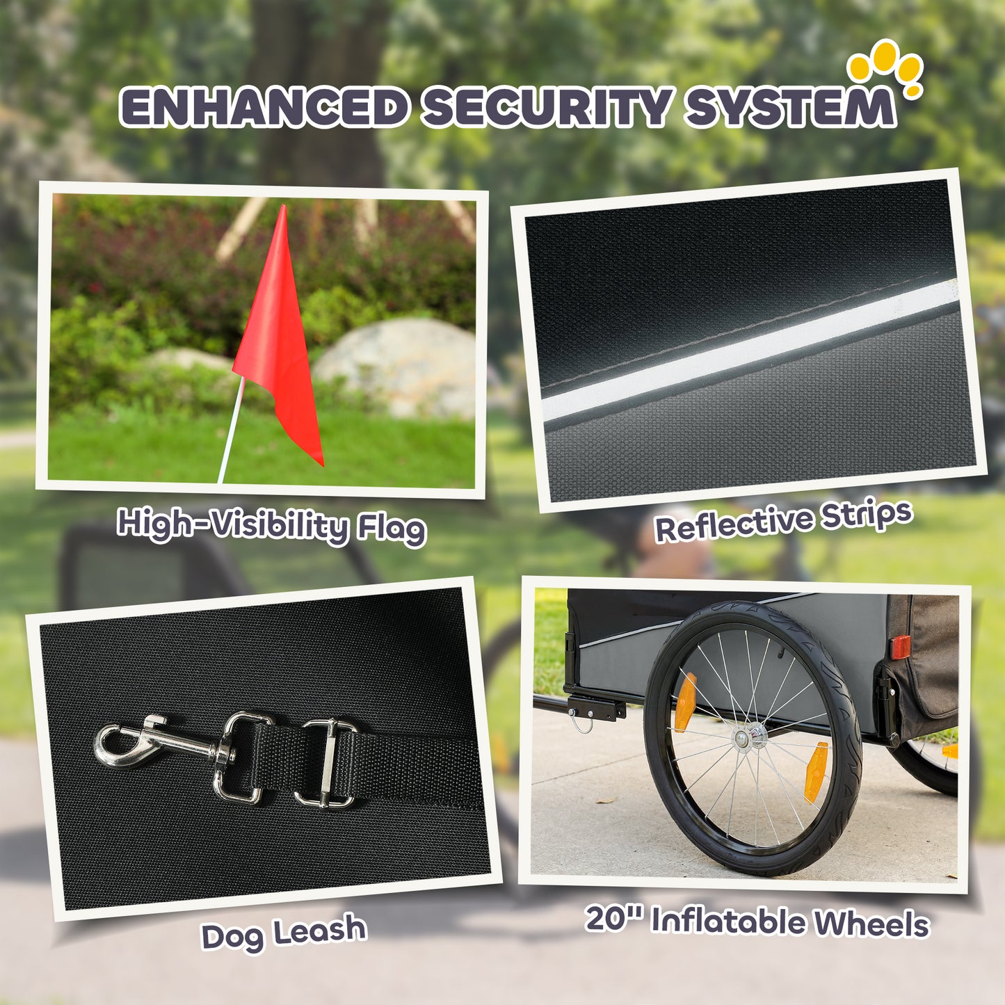 Dog Bike Trailer for Small & Medium Pets with 20" Rubber Wheels, Grey