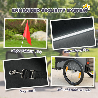 Dog Bike Trailer for Small & Medium Pets with 20" Rubber Wheels, Grey