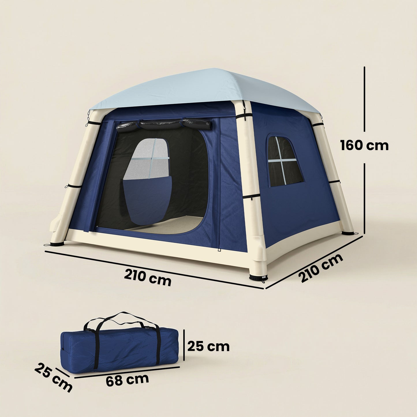 Inflatable Camping Tent, 2 Man Tent, Dark Blue