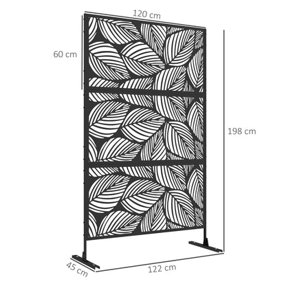 Metal Decorative Privacy Screen Outdoor Divider, Black Leaf