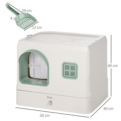Cat Litter Box, Hooded Cat Litter Tray w/ Drawer Pan, Scoop, Deodorants