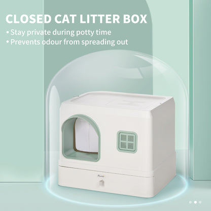 Cat Litter Box, Hooded Cat Litter Tray w/ Drawer Pan, Scoop, Deodorants