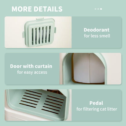Cat Litter Box, Hooded Cat Litter Tray w/ Drawer Pan, Scoop, Deodorants