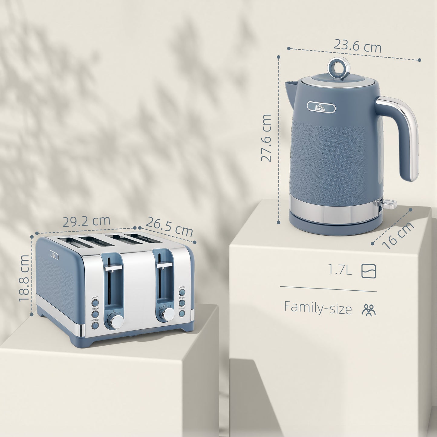 Kettle and Toaster Set with 3000W Rapid Boil, 4 Slice Toaster, Blue