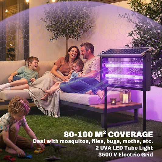 Solar Bug Zapper Outdoor, 3500 V Electric Mosquito Fly Zapper with 4.3 m Extension Cord, Indoor USB Charging Fly Killer with Dusk-to-Dawn Control, Solar Panel Wall Mount, Black
