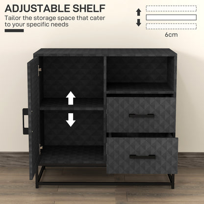 Cupboard with Adjustable Shelf, Open Compartment, 2 Drawers, Black