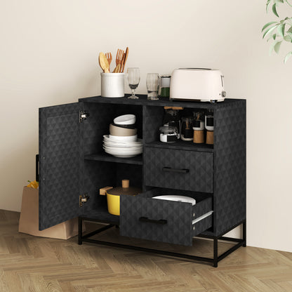 Cupboard with Adjustable Shelf, Open Compartment, 2 Drawers, Black