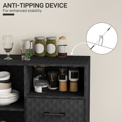 Cupboard with Adjustable Shelf, Open Compartment, 2 Drawers, Black