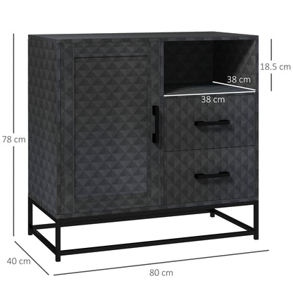 Cupboard with Adjustable Shelf, Open Compartment, 2 Drawers, Black