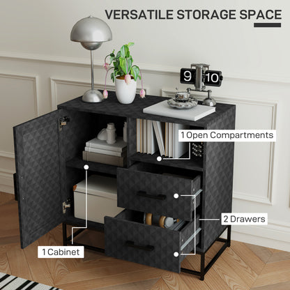 Cupboard with Adjustable Shelf, Open Compartment, 2 Drawers, Black