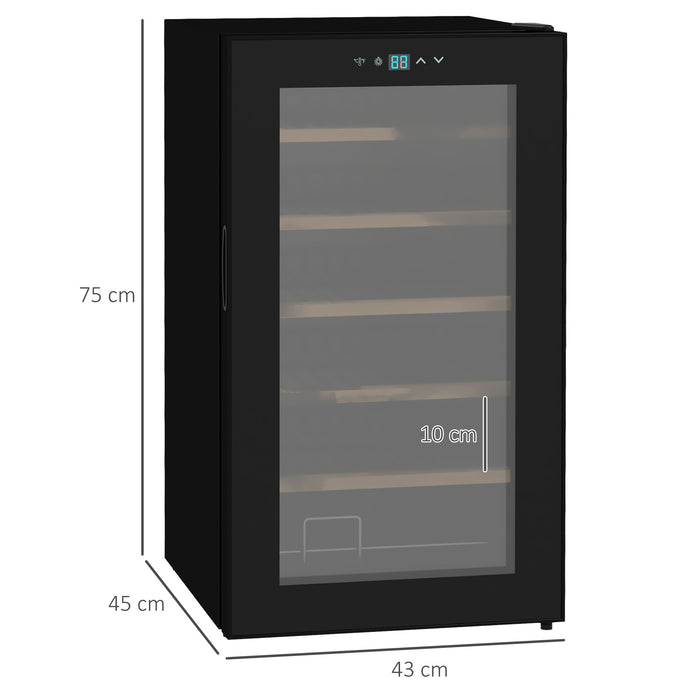 24 Bottles Freestanding Wine Fridge w/ Glass Door, 65L Single Zone Wine Cooler Fridge w/ Digital Touch Screen Controls, LED Light, Black