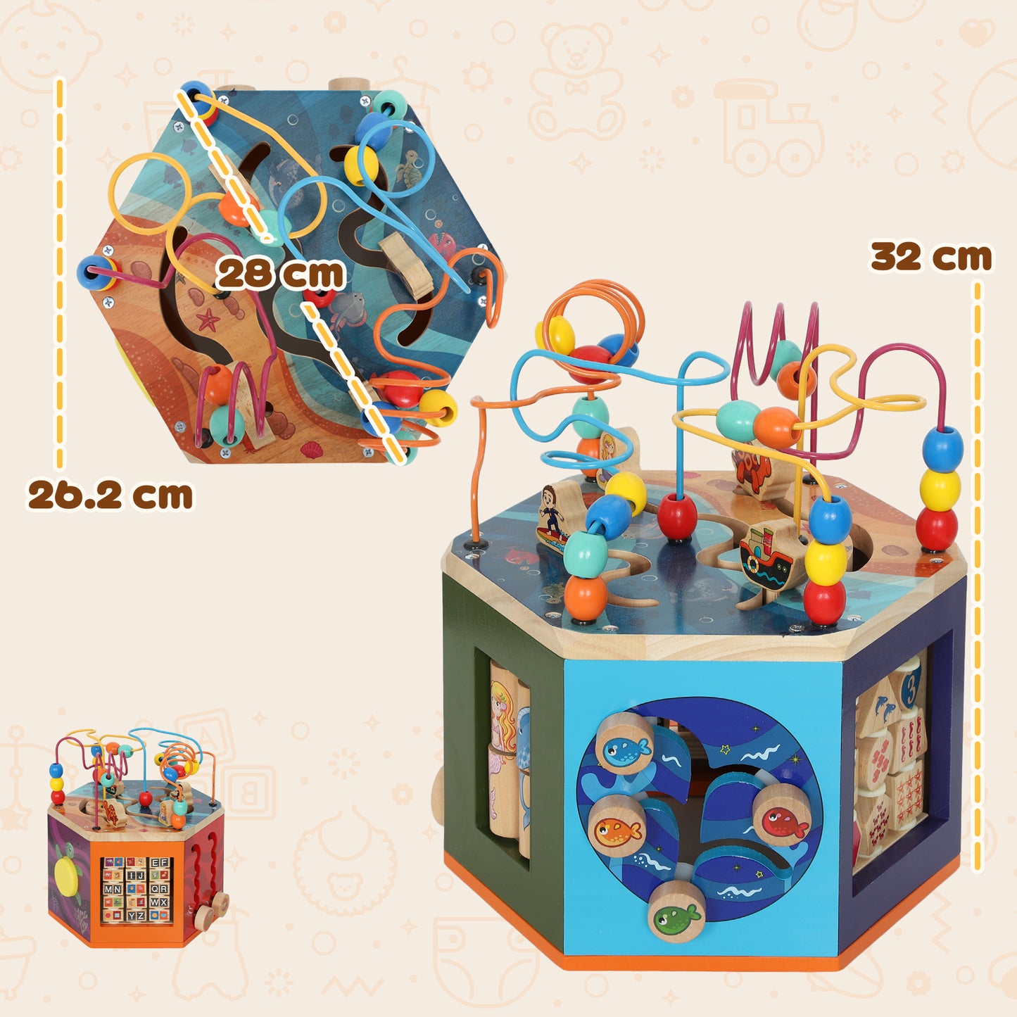 Wooden Activity Cube for Toddlers 18+ Months with Bead Maze