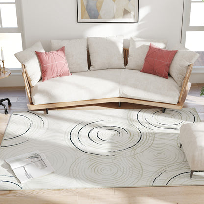 Swirl Pattern Washable Rug, Allergy-Friendly Floor Carpet, Cream