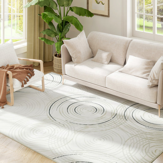 Swirl Pattern Washable Rug, Allergy-Friendly Floor Carpet, Cream