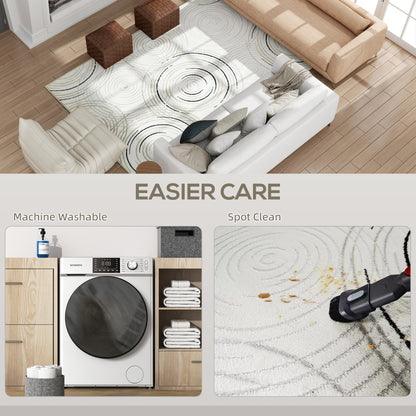 Swirl Pattern Washable Rug, Allergy-Friendly Floor Carpet, Cream