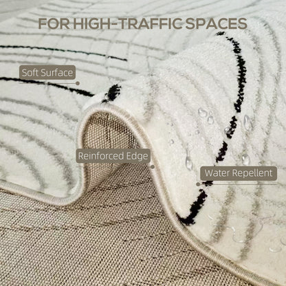 Swirl Pattern Washable Rug, Allergy-Friendly Floor Carpet, Cream