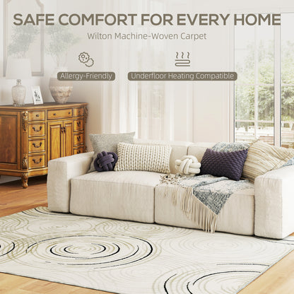 Swirl Pattern Washable Rug, Allergy-Friendly Floor Carpet, Cream