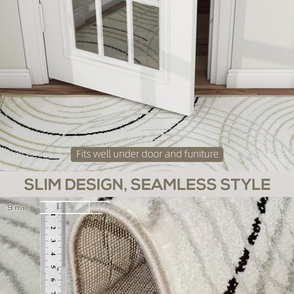 Swirl Pattern Washable Rug, Allergy-Friendly Floor Carpet, Cream