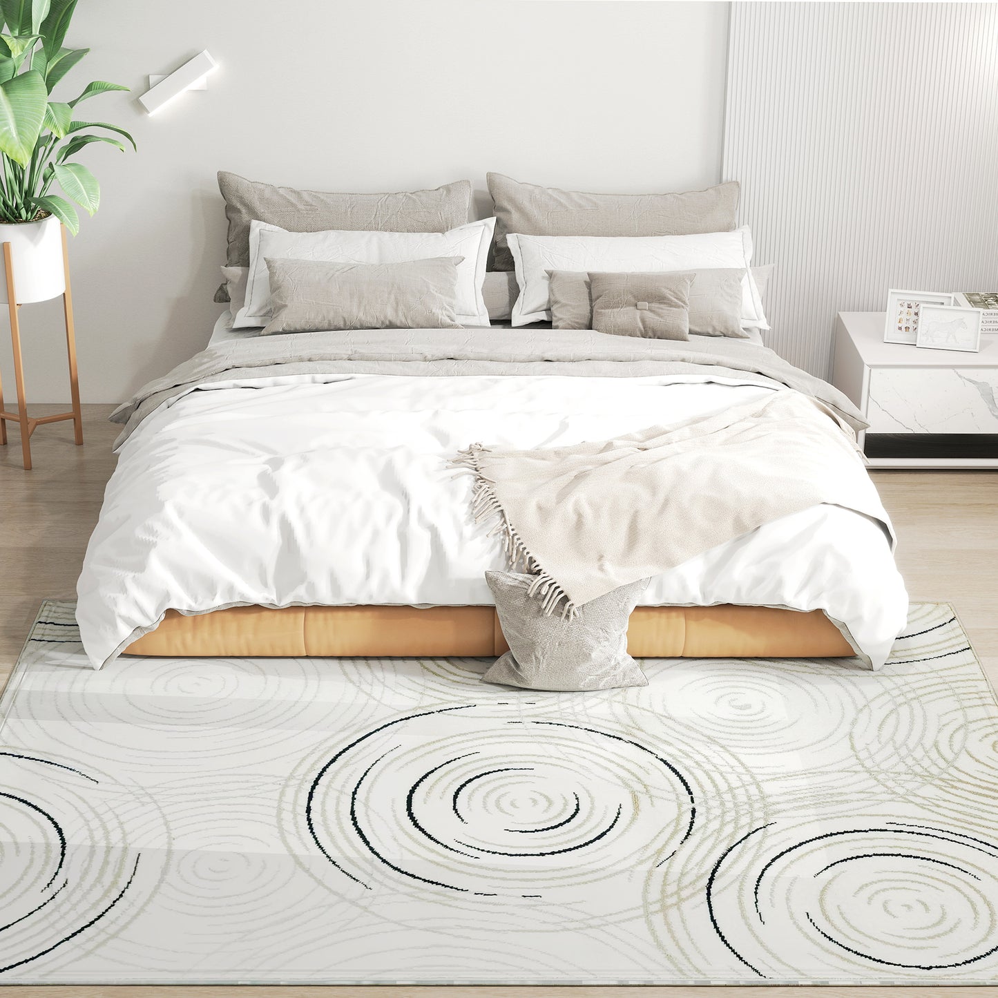 Swirl Pattern Washable Rug, Allergy-Friendly Floor Carpet, Cream