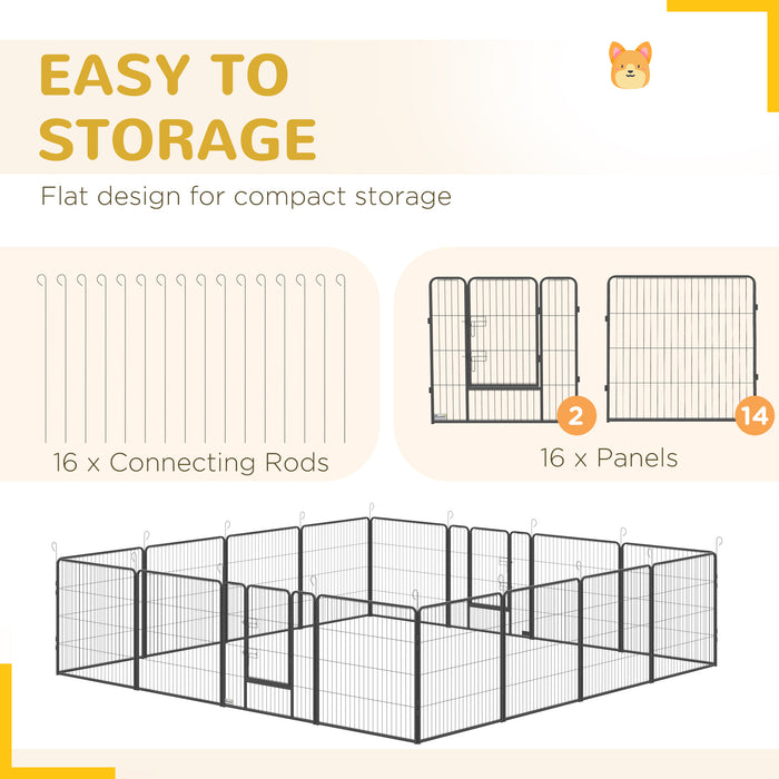 16 Panels Heavy Duty Puppy Playpen, for Small and Medium Dogs, Indoor and Outdoor Use - Grey